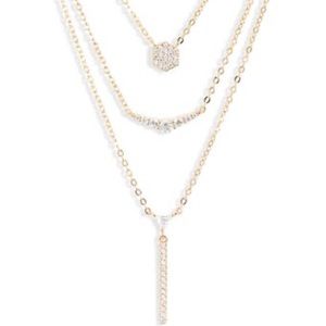 NWT Pavé Drop Triple Strand Necklace Gold